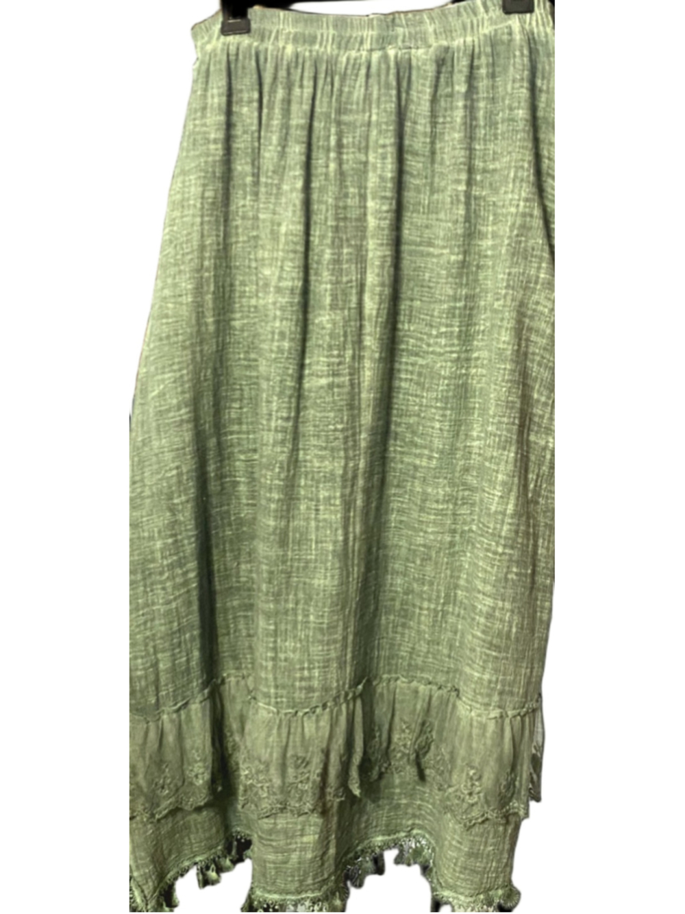 Pretty Angel Sage Green Boho Skirt L Crochet Lace Applique Fairycore Cottagecore - Picture 2 of 6